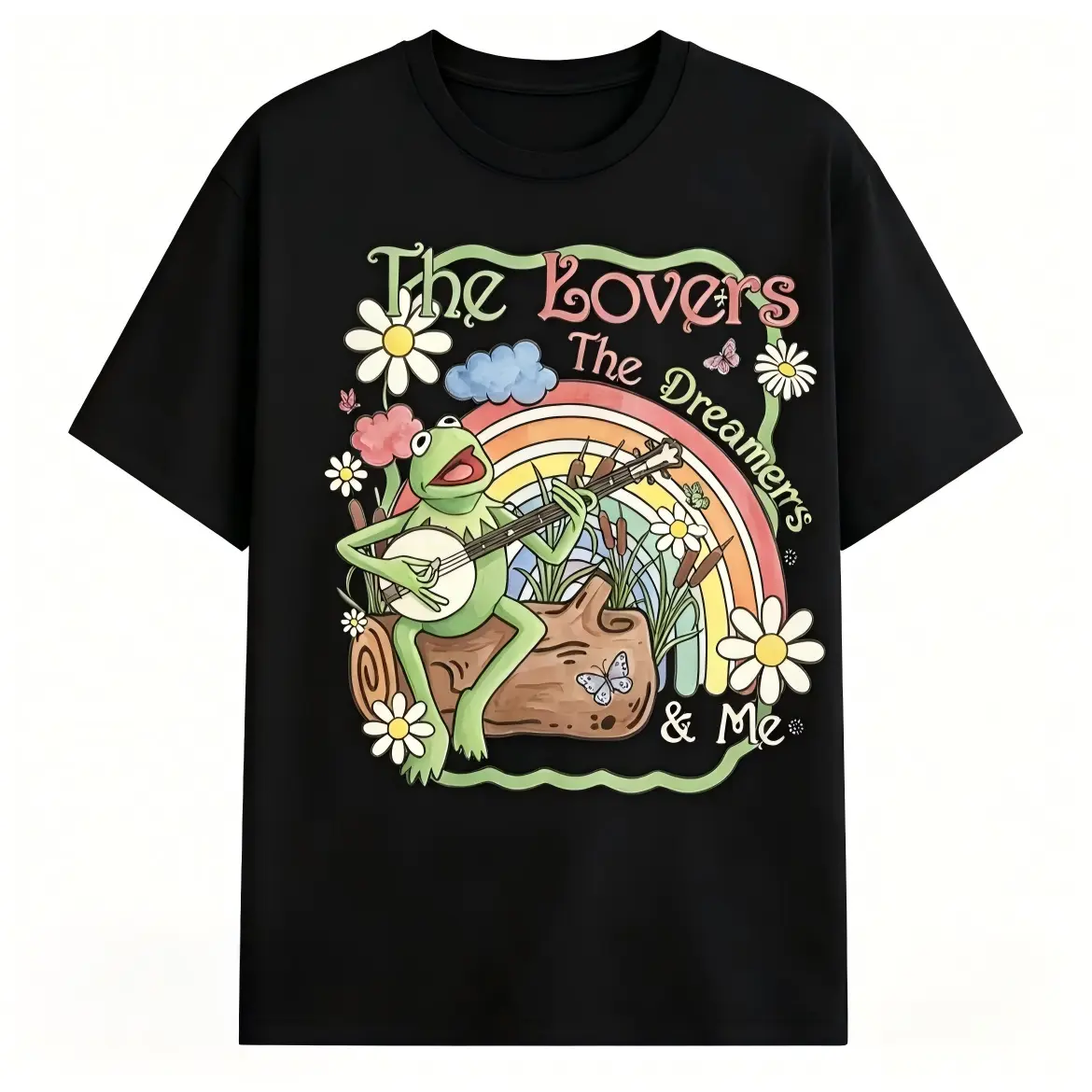 Vintage Kermit the Frog Graphic Sports Top - Unisex Soft Cotton Muppets Rainbow Shirt with "The Lovers The Dreamers and Me" Print, Baseball & Cargo Pants Accessories, Smooth Everyday Denim-Inspired Option, Lightweight