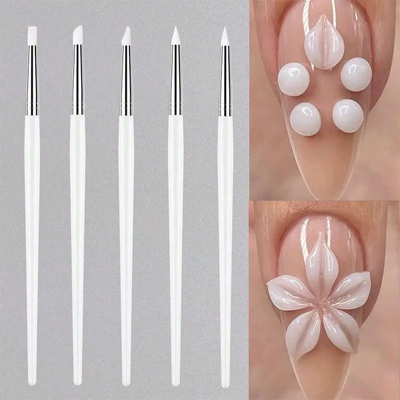 5-Piece Silicone Nail Art Carving Pen Set, Multifunctional Embossing & Engraving DIY Tool Kit, Nail Design Kit, Crafts, Easy Clean, Salon-Quality, Ideal for Beginners & Artists