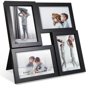 4x6 Picture Frames Collage 1 Pack, 4 Opening Multi Family Photo Collage Frames with Real Glass for Wall  or Tabletop, Black