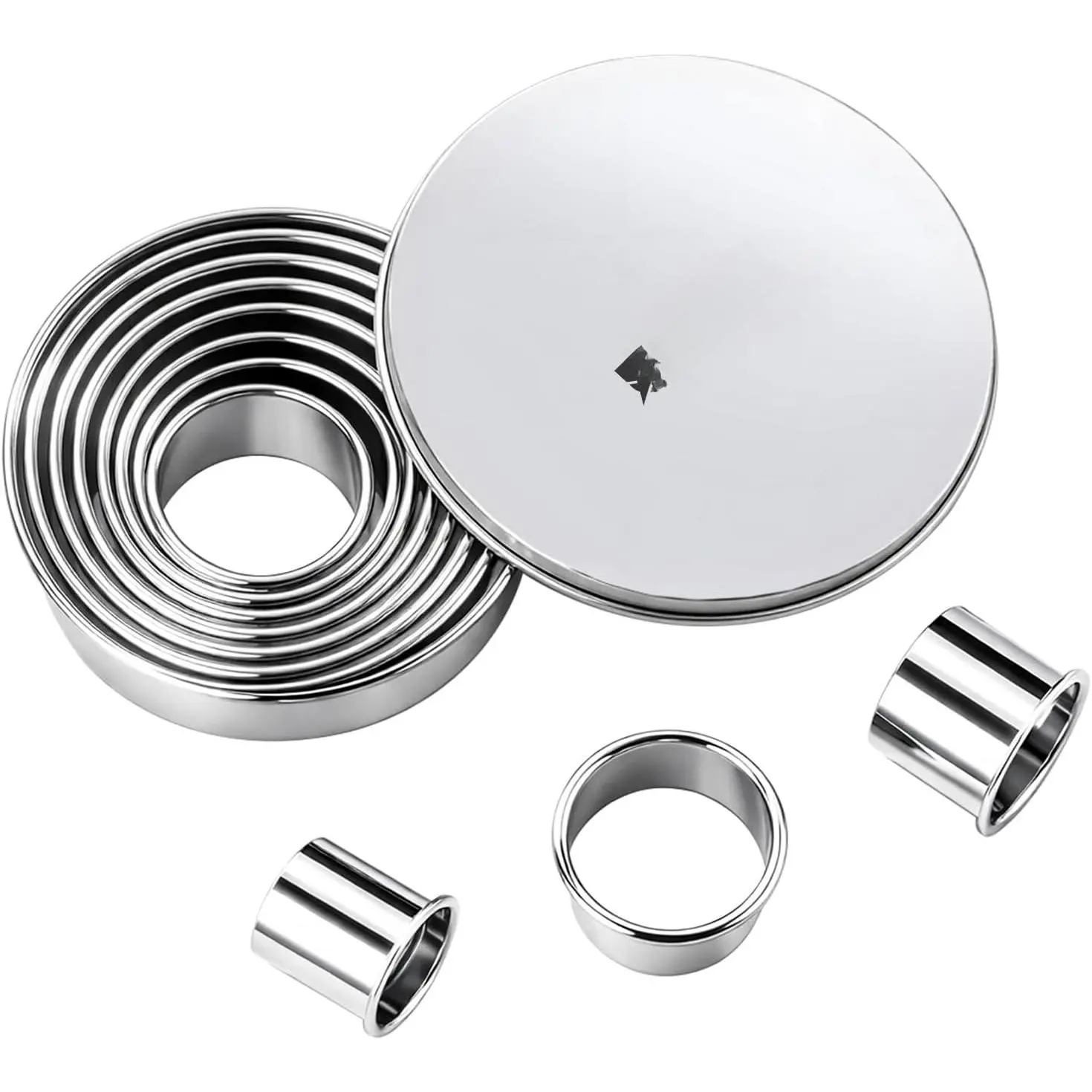 12 count 304 Stainless Steel Biscuit  Set - Round Cookie Cutters for Baking (1/2/3/4/5'') with Storage Box, Dough Pastry Cake Circle  Ring Molds, Non-Rust, Dishwasher Safe & 1.5‘’ High