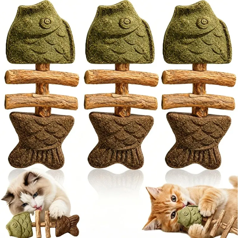 Silvervine Fish-Shaped Cat Chew Sticks - Natural Teeth Cleaning, Stress Relief Pet Toy, High-Potency Organic Catnip Alternative for Healthy Gums & Fresh Breath