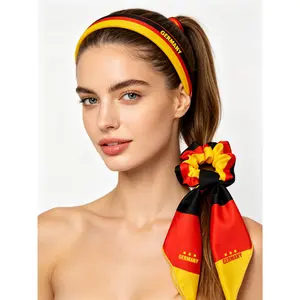 Germany Flag Patriotic Hair Accessory Set - Graphic Kids' Soft Smooth Fabric Ribbon Headband, Scarf Scrunchie, 2 Secure Hold Hair Clips for Sports Events, Fan Zone Occasions