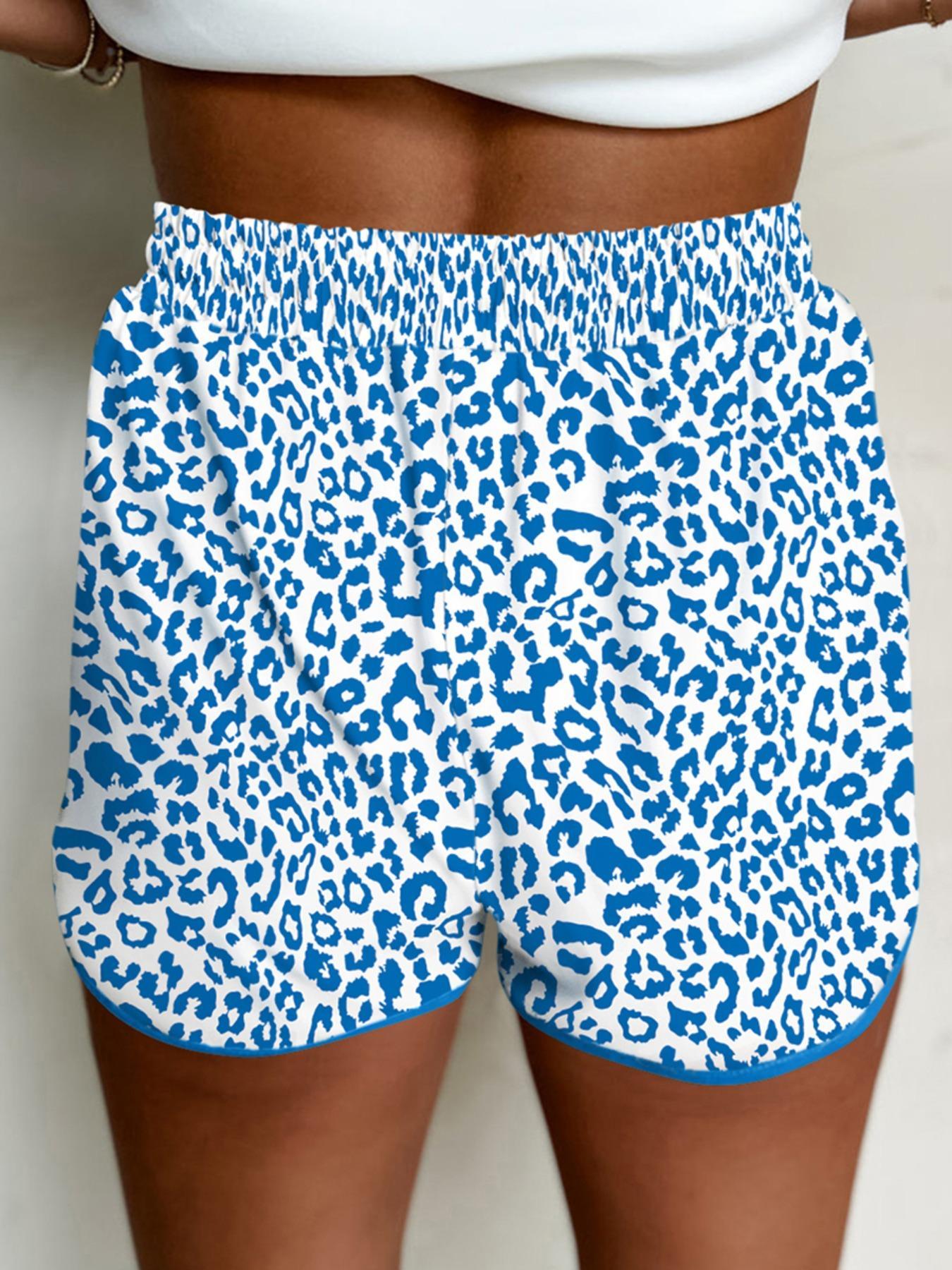 Women's Leopard Print Tie Waist High Rise Shorts, Casual Comfy Elastic Waist Shorts for Daily Wear, Ladies Bottoms for Spring & Fall, Drawstring Waist Shorts