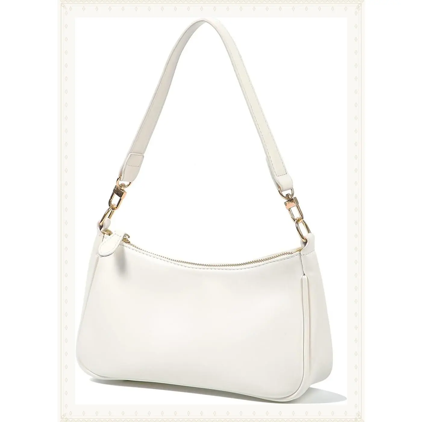 Shoulder Bag for Women, Clutch Tote Handbags Small Purse Hobo Bag | Cute White Purse with 2 Removable Straps and Zipper Closure; Use as an Underarm, Crossbody, Clutch, or Tote BagGift