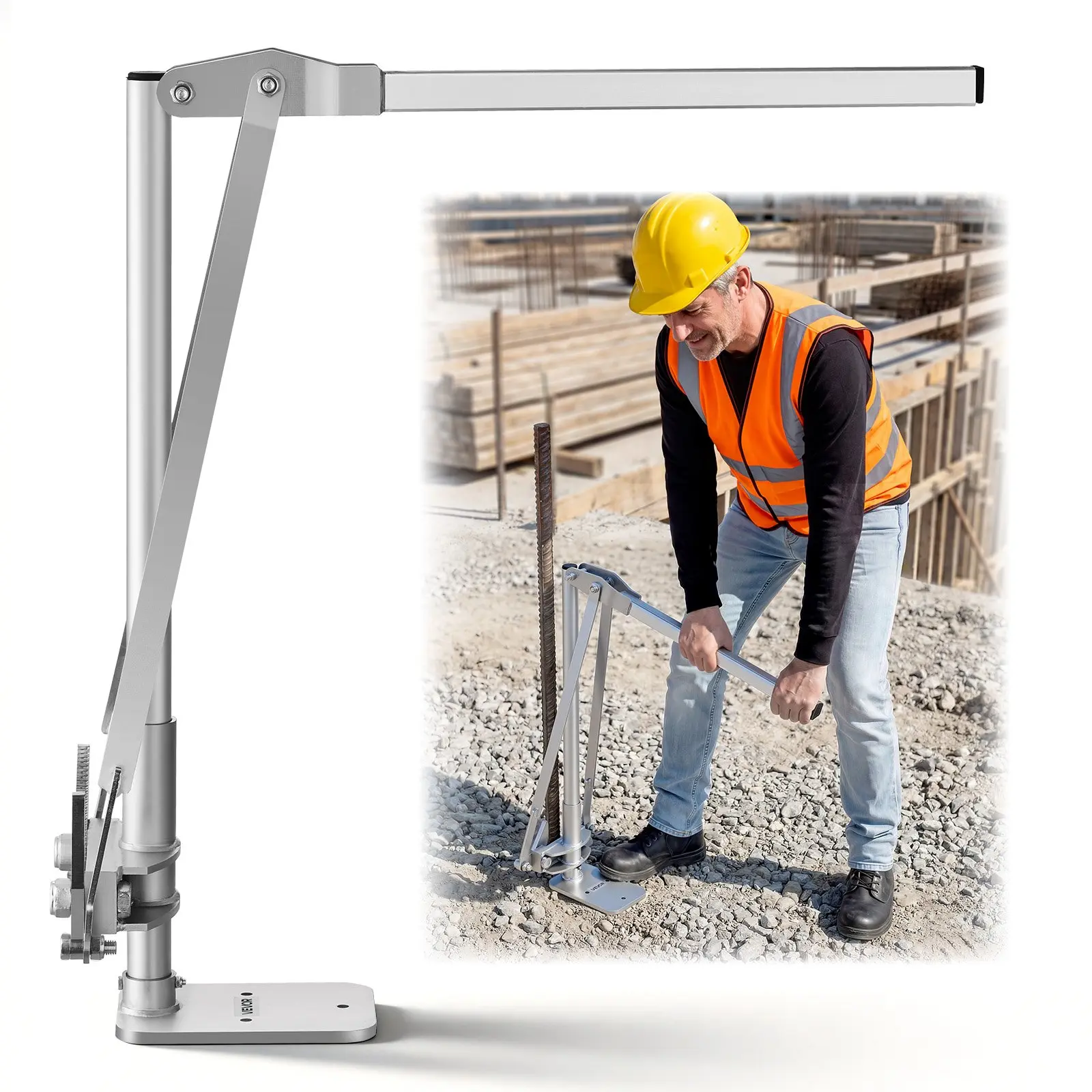 VEVOR T-Post Puller, 3.54 in Max Clamping Width, Heavy-Duty Steel Jaw Grip, Powder-Coated Finish, 19.69 x 9.06 x 29.13 in, 23.81 lbs, Easy 1-Person Operation, Easy Storage, Construction Fence Remover Tool for Rebar Stakes, Wood Stakes, Road Signs, Easy On