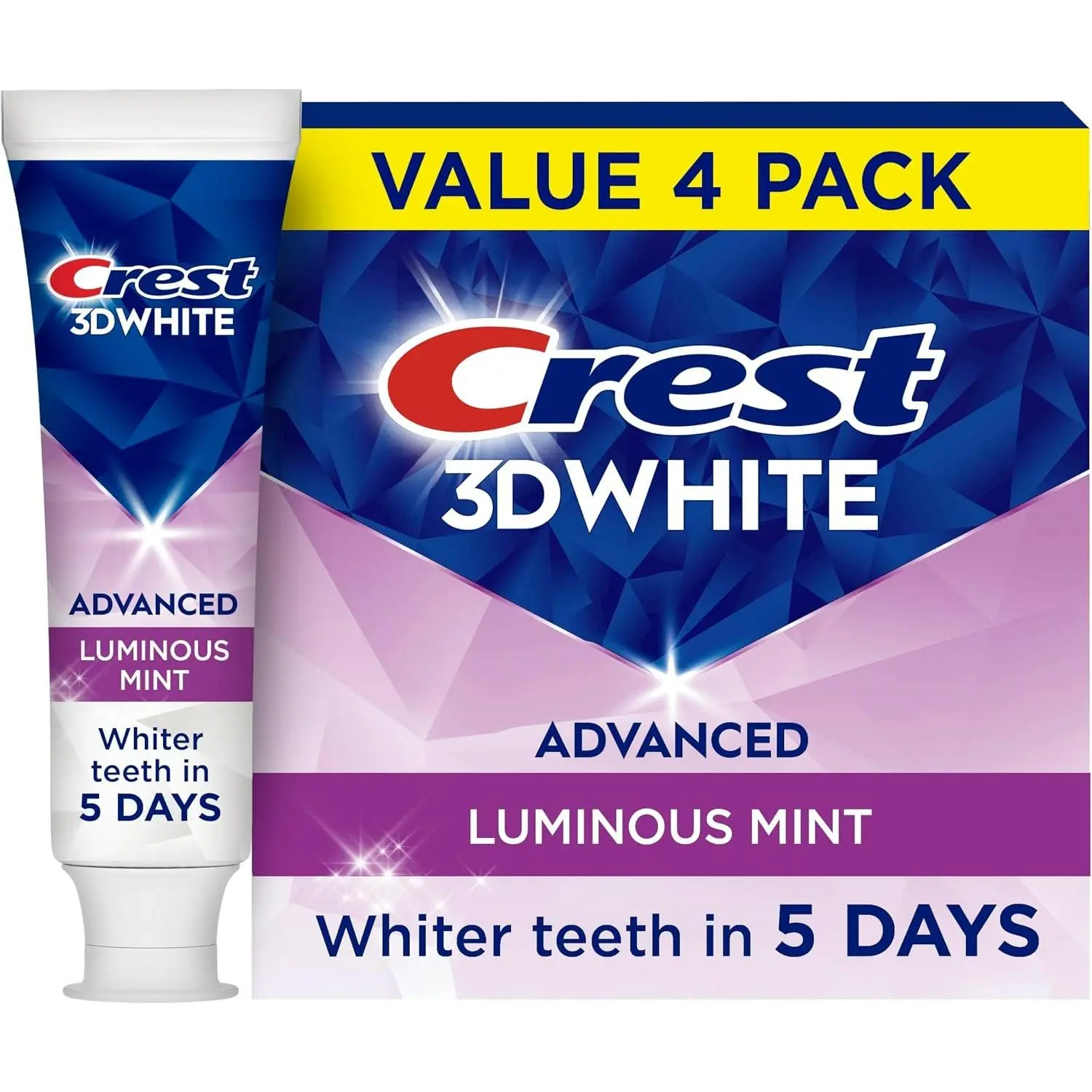 Crest 3D White Advanced, Teeth Whitening Toothpaste for Adults, 3.7 oz, 4 Pack, Cavity Protection Fluoride Toothpaste, Strengthens Enamel, Travel Size Toiletries