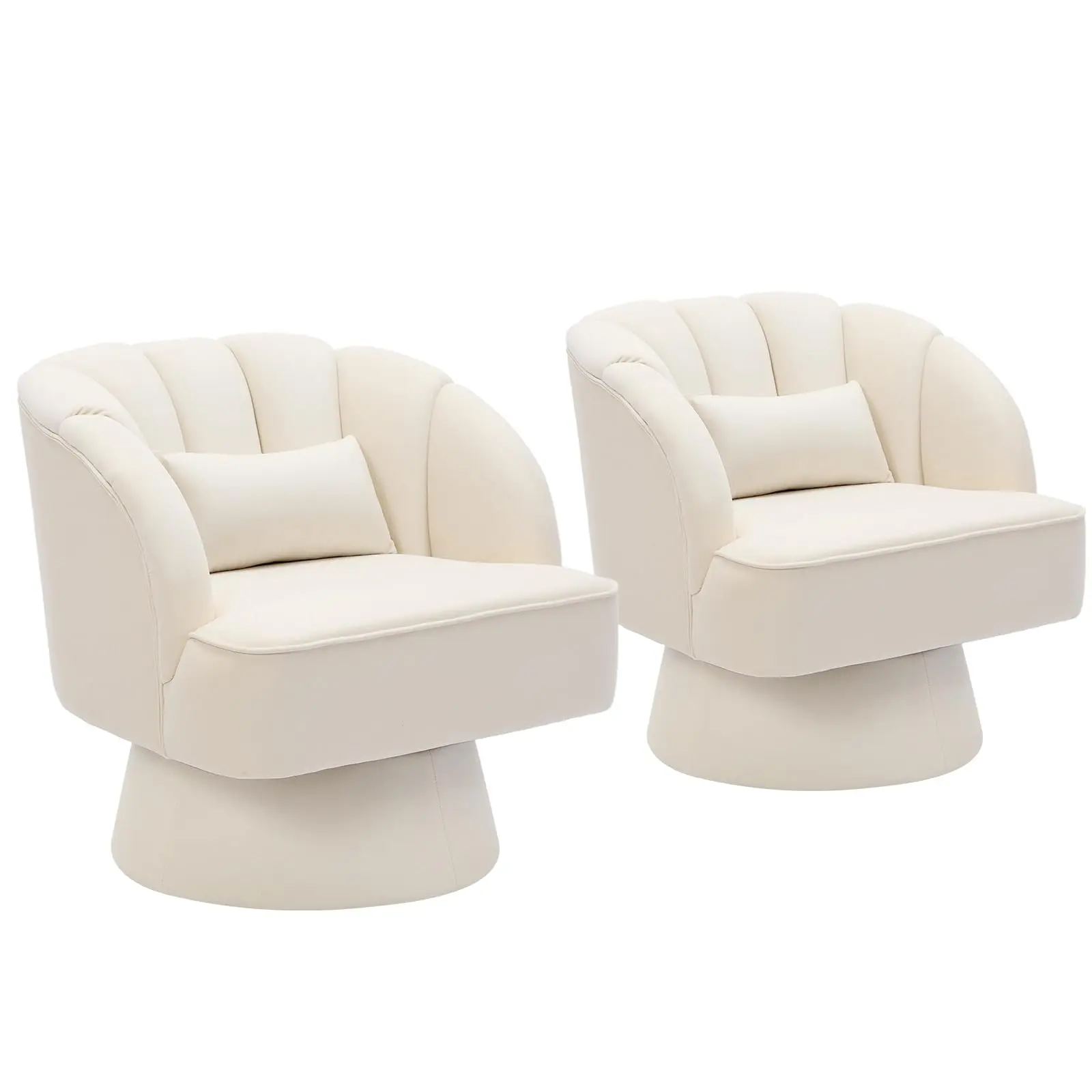 2-Pack Velvet Swivel Barrel Chairs – 360° Rotating Lounge Armchairs, Striped Back, Soft Round Seats – Stylish for Living Room, Bedroom, Small Spaces – White  Velvet