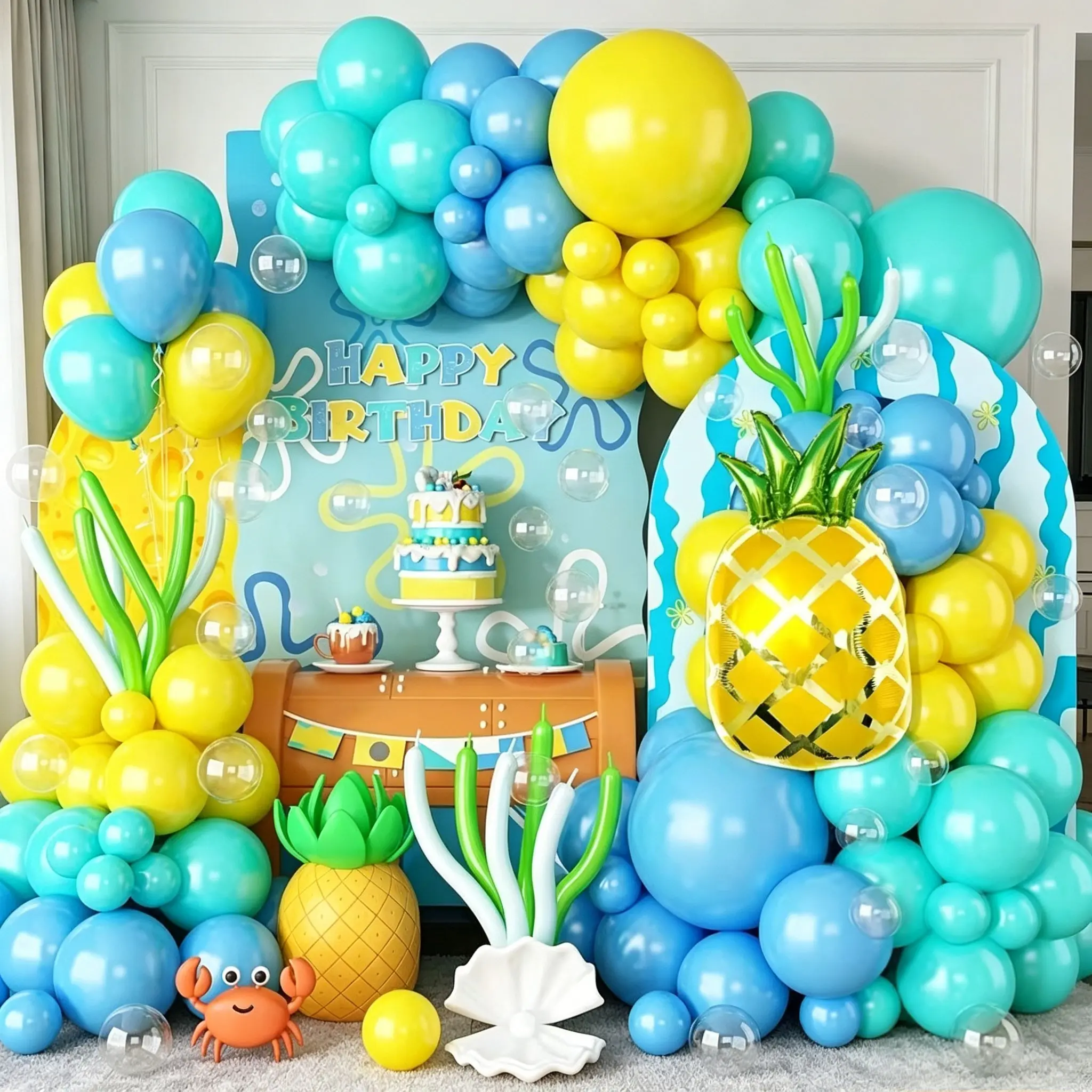 148-Piece Summer Island Pineapple Balloon Arch Set, Gold Pineapple Balloons, Transparent Latex Balloons, Birthday Party Decorations, Balloons for Balloon Arch