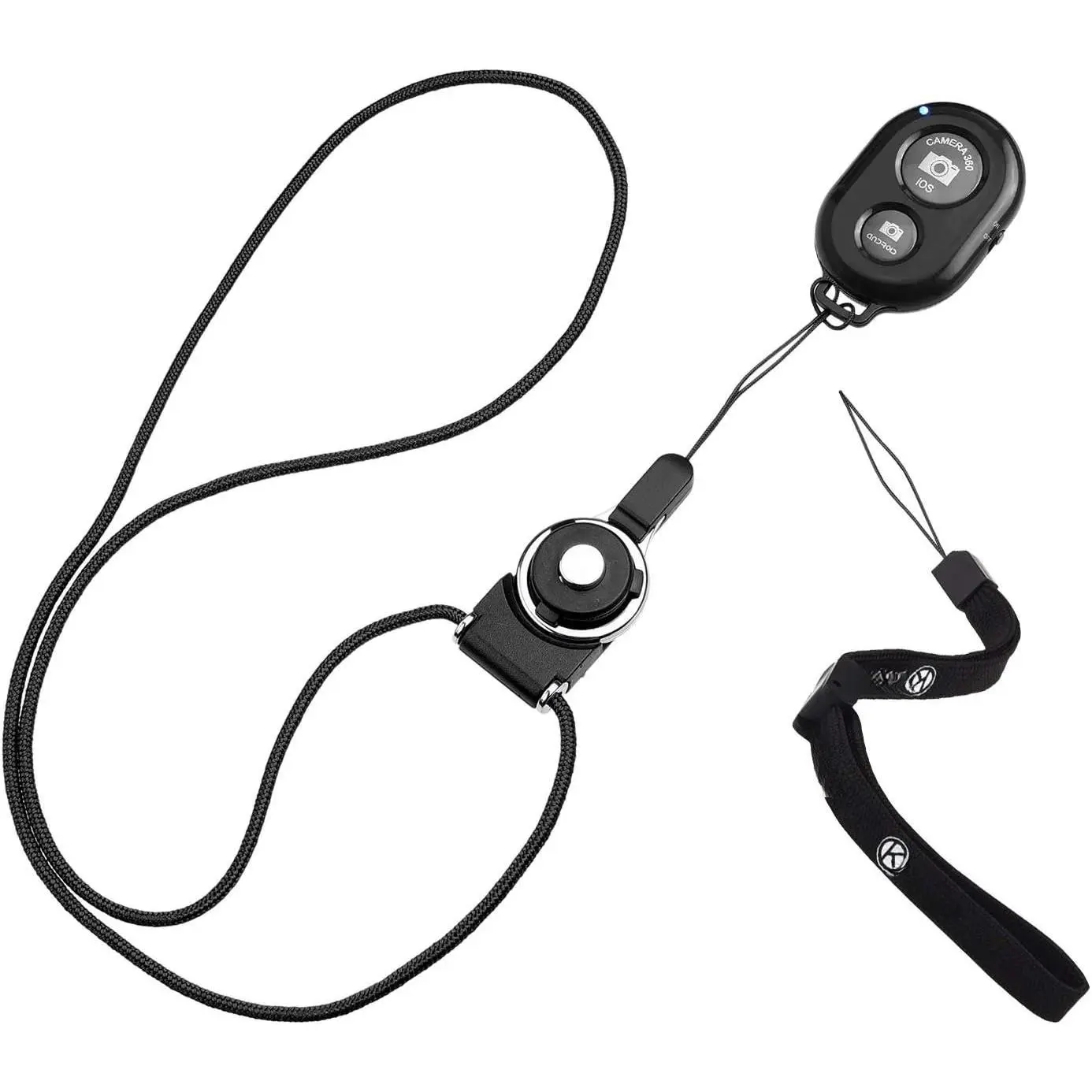 Camera Shutter Remote Control With ®  Technology, Black - Wrist Strap + Lanyard (Detachable Ring Mount) - Capture Pictures/Video Wirelessly up to 30 ft (10 m)  /Android