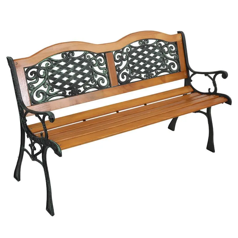 Outvita Classic Cast Iron & Teak Arched Back Rectangular Outdoor Bench, 3-Seater, 470 lbs Capacity, Easy Assembly, Weather Resistant, 49.5" W x 20.5" D x 29" H Summervibes