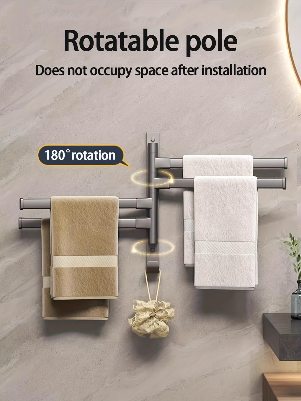 Multi-bar rotating towel rack, wall-mounted bathroom towel rack, space-saving corner hooks, metal rod with smooth rotation
