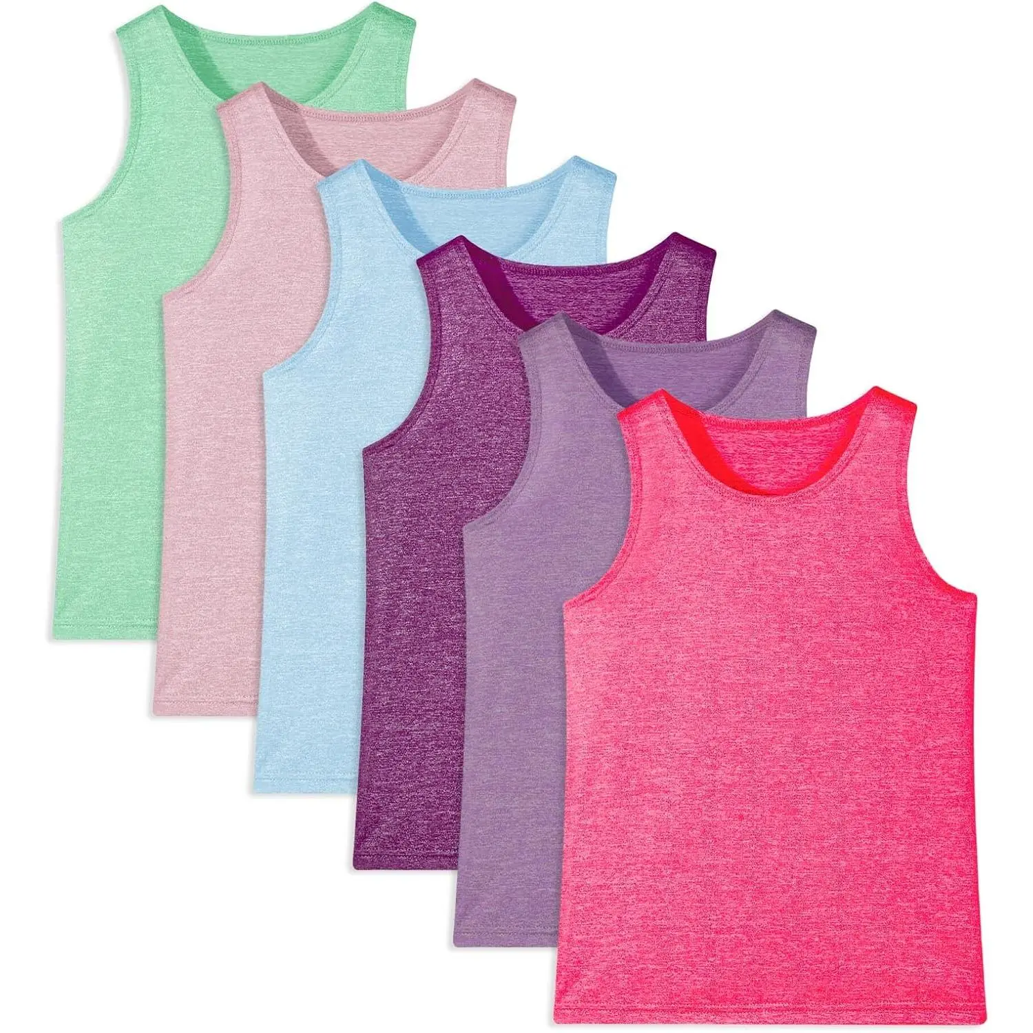6 Pack Girls Quick Dry Sleeveless Moisture Wicking Tank Tops for Kids Youth