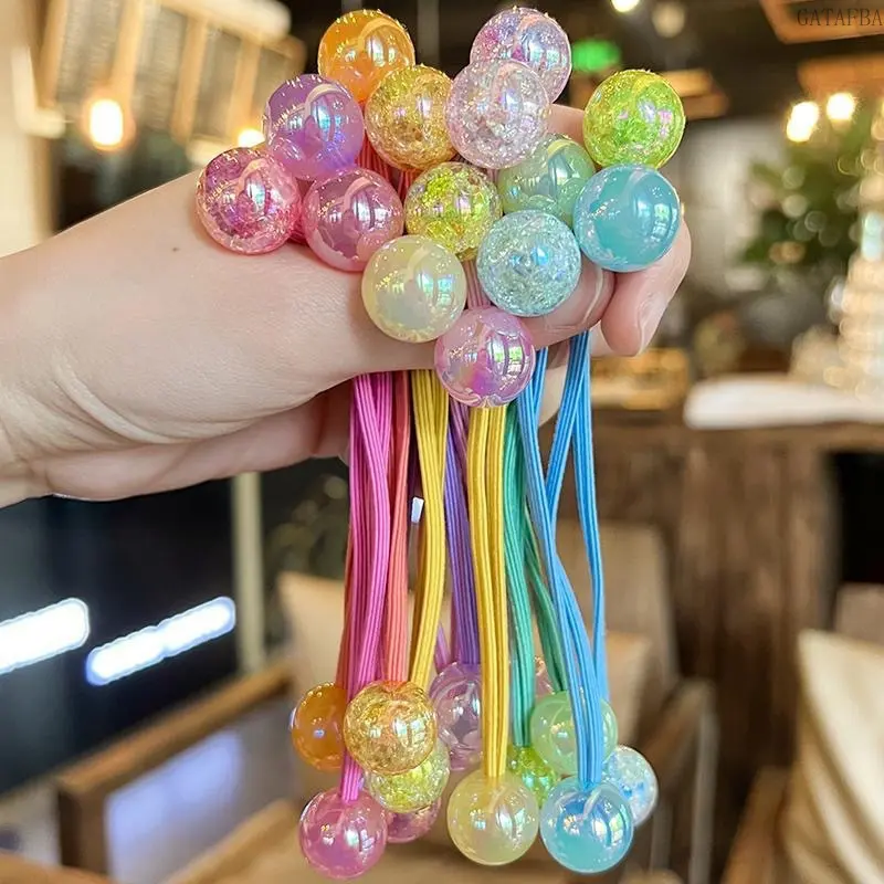 Korean-Style Kids Beaded Double Hair Ties - Cute Princess Look Elastic Ponytail Holders, Hair Accessories for Girls Students (Sports & Outdoor Compatible)
