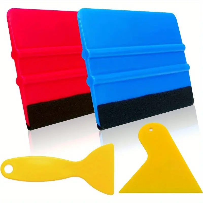 Felt Edge Squeegee Car Wrapping Tool, 4pcs Vinyl Wrap Tool, Car Window Tint Kit, Car Straight Scraper Tool, for All Vinyl Wrap, Window Tint Film, Vehicle Wrapping Kit, Smooth Application Tool, Durable Squeegee, Scratchfree Material, Car Detailing