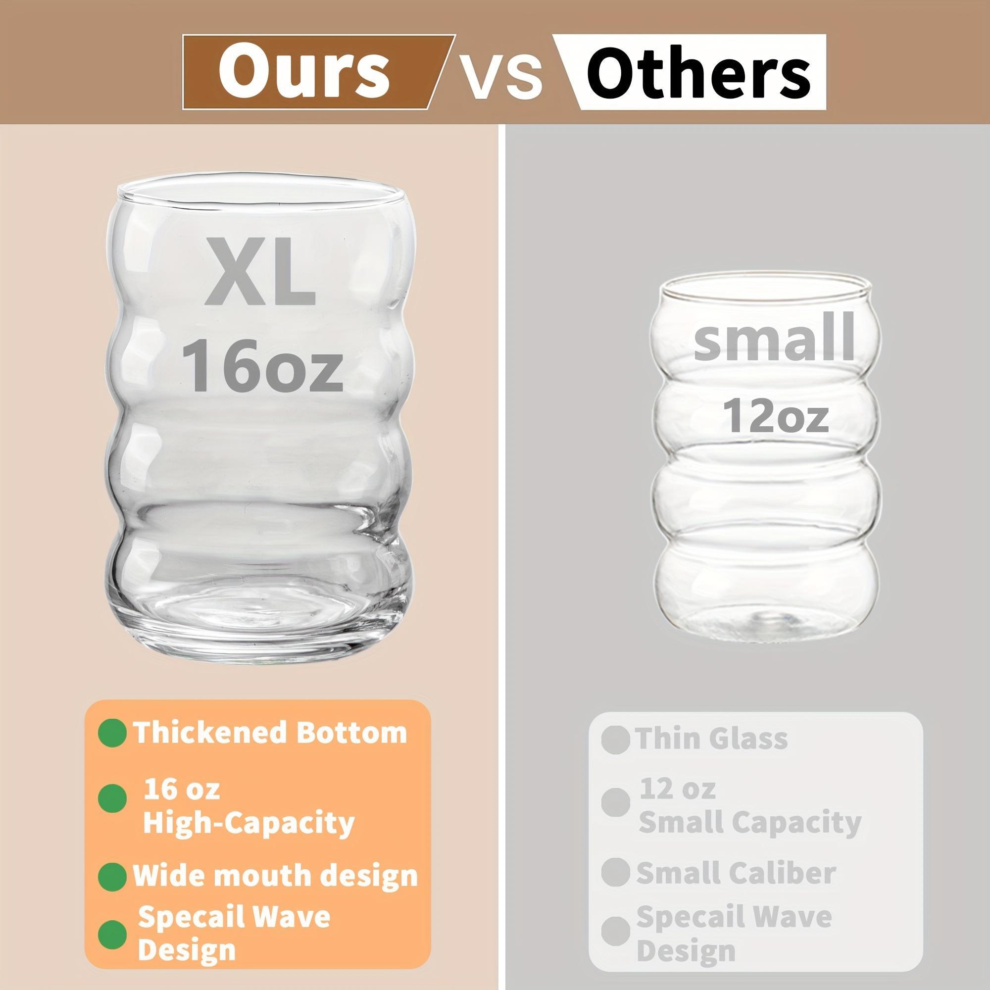 16oz Wave Bubble Water Cup with Straw & Brush, 2/4 Counts Reusable Cute Coffee Cup, Ice Coffee Cup, Drinking Glasses for Home Office Use, Kitchenware