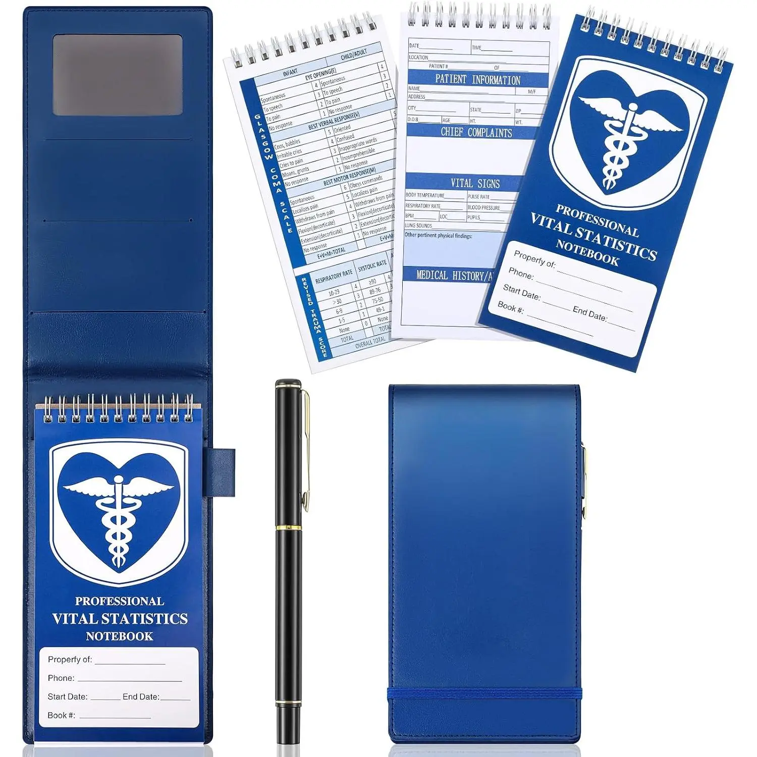 3 count EMT Notepads with PU Leather Notebook Cover & Pen, 4" x 8", 70Shts/Pad