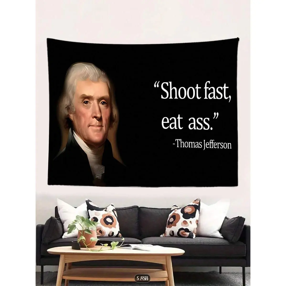 Thomas Jefferson Shoot Fast, Eat Ass Funny Tapestry, Humorous Wall Hangings, Interesting Tapestries, Wall Decorations For Rooms, Bedrooms, And Dormitories, Ideal Holiday Gifts,And Complimentary Installation Accessories,Home Decor, Room Decor,Wall Tapestry