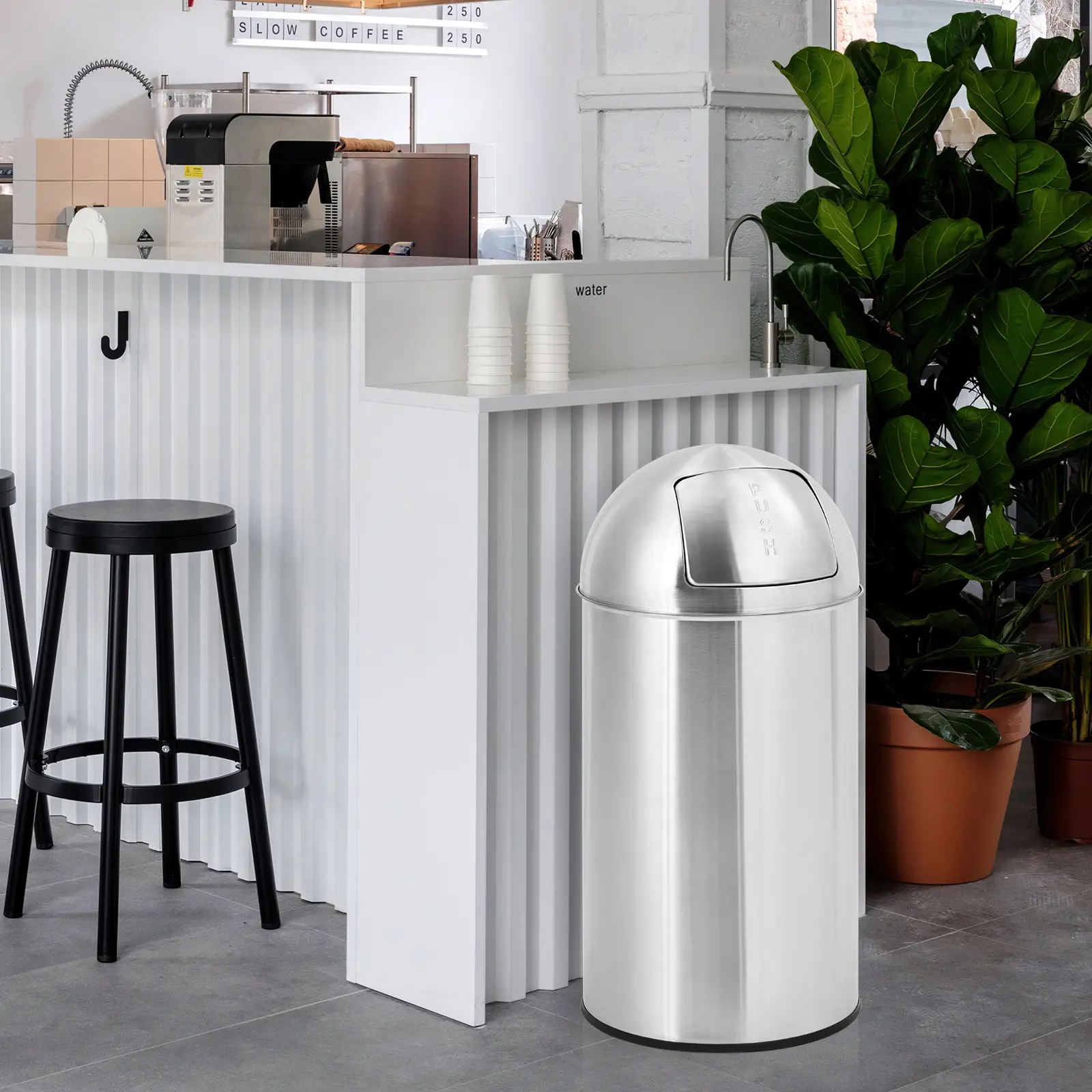 Heavy Duty Commercial/Kitchen Trash Can, 50L/13 Gallon Fingerprint-Proof, Stainless Steel Garbage Can with Push Lid, Waste Bin with Removable Inner Bucket for Supermarket Commercial Use