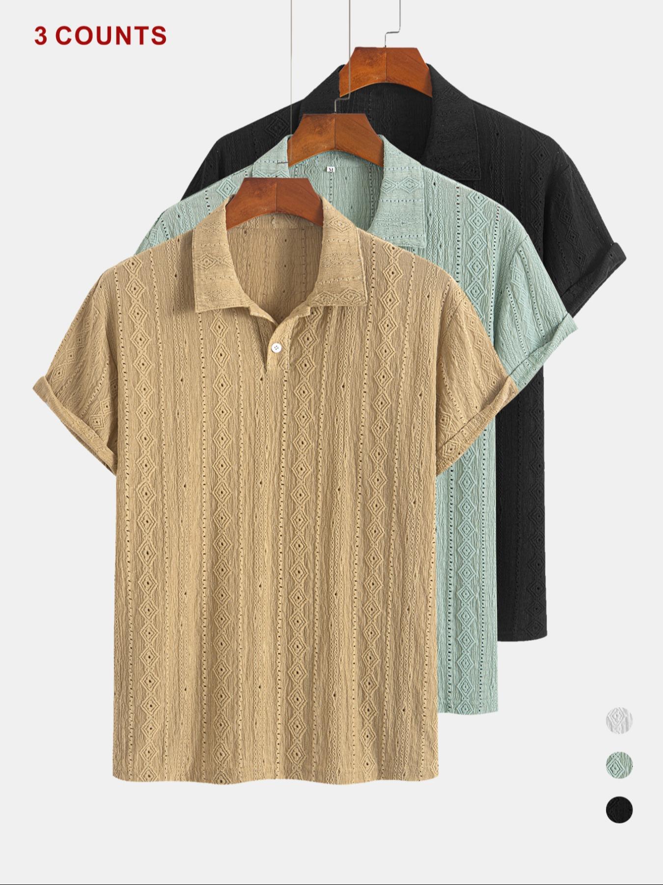 Men's Jacquard Polo Shirt Set, Regular Fit Casual Short Sleeve Top for Summer, Men's Clothes for Daily Wear