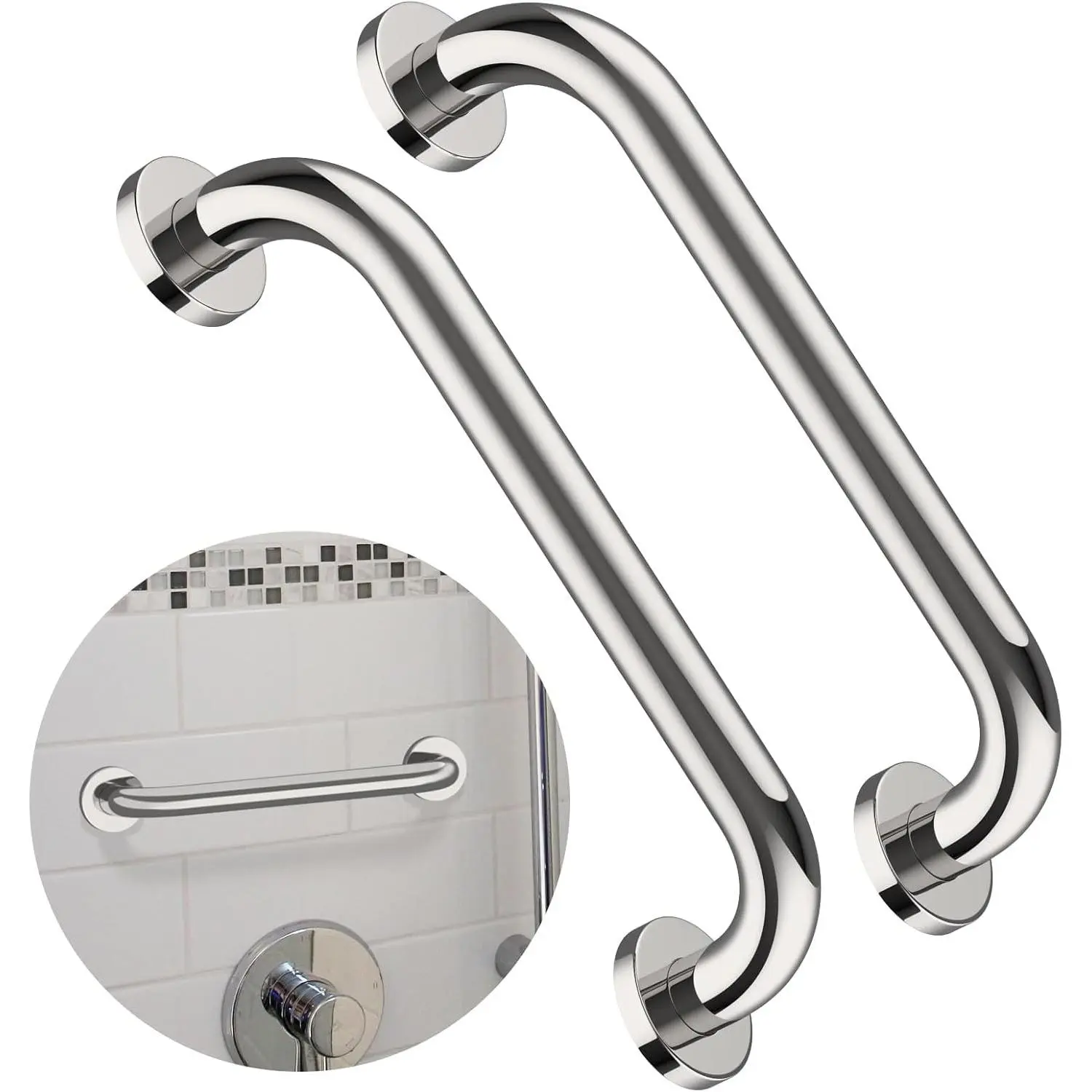 ZUEXT 2 Pack 12 Inch Chrome Stainless Steel Shower Grab Bar, Bathroom Safety Hand Rail Support for Elderly, Handicap, Injured Senior Assist Bath Handle