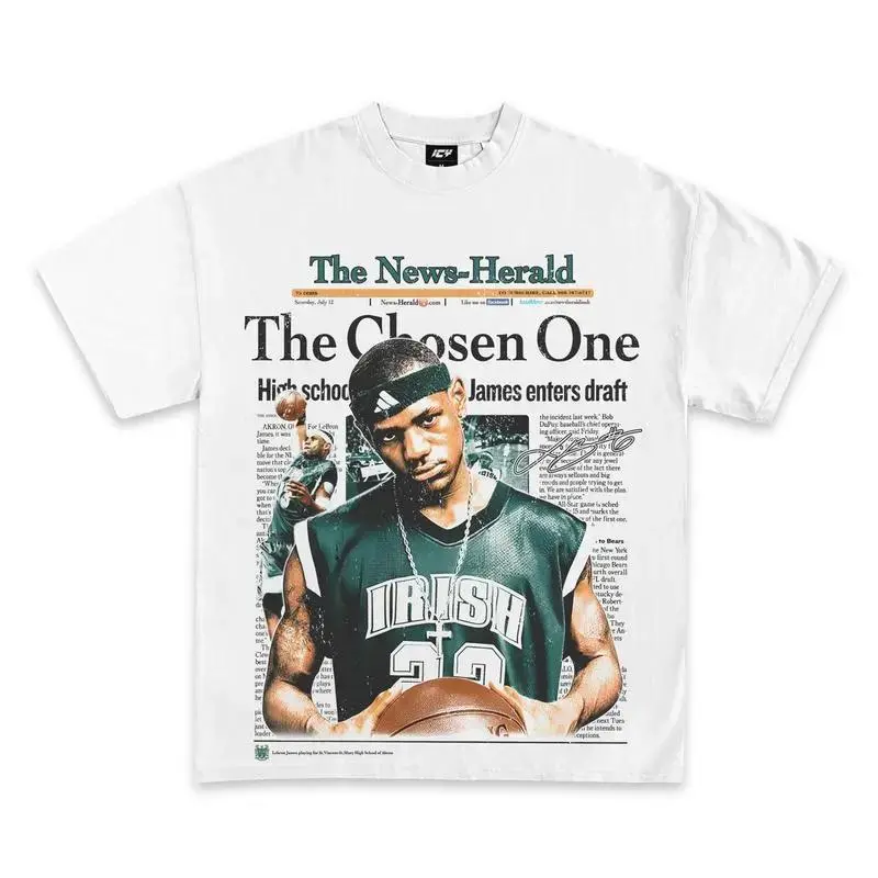 Premium soft washed cotton unisex oversized short sleeve tee with vintage 2002 Lebron James The Chosen One graphic classic basketball streetwear ideal fan gift for adult men women daily casual outdoor wear
