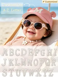 1PC Pink Bear Ear Custom A-Z Letter Infant Baseball Cap, Adjustable Toddler Sun Hat, Baby Cute Snapback Cap, Outdoor Beach Park Casual UV Protection Headwear for Boys Girls 1-3Y