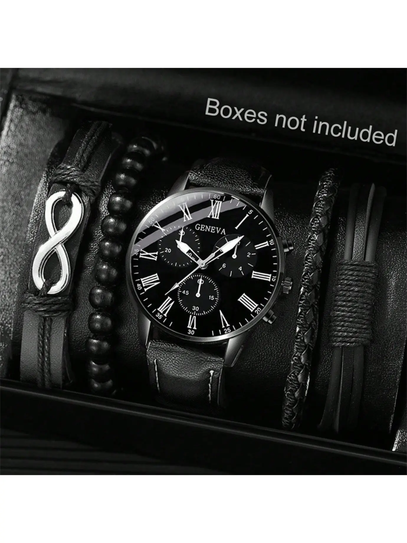 5pcs Set Unisex Quartz Watch Collection with Matching PU Strap - Multi- Analog Wristwatches for Men & Women, Stylish Gift Set for Valentine's Day, Christmas, Birthdays (Brand Name Display)