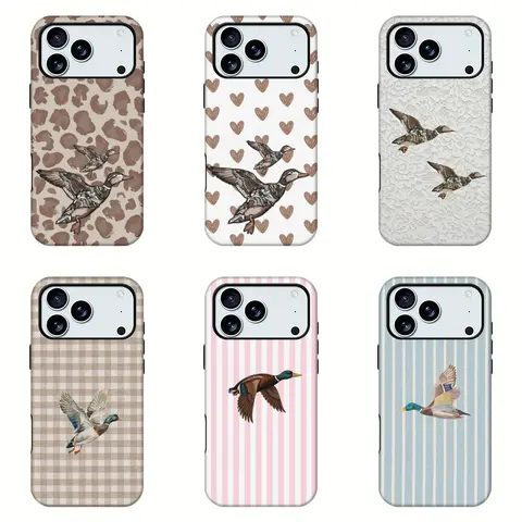 Vintage Mallard Duck Printed Phone Case - Country Rustic, Leopard, Gingham, Lace, Stripe Aesthetic Cover, Slim Shockproof Anti-Scratch Hard Shell for iPhone 11-18 Pro Max, Samsung Devices, Ideal Birthday Gift