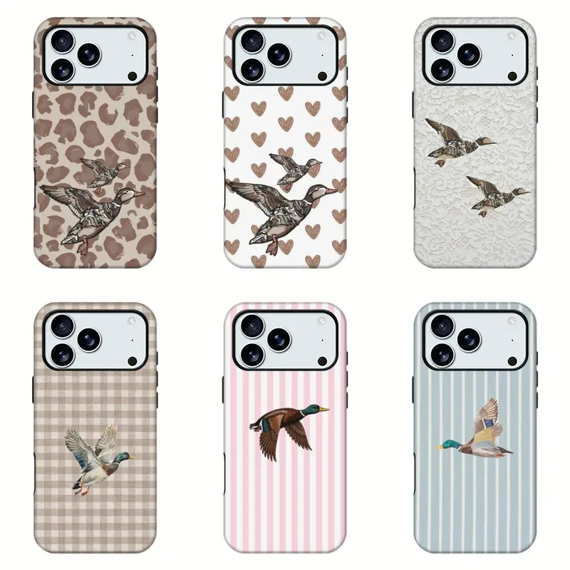 Vintage Mallard Duck Printed Phone Case - Country Rustic, Leopard, Gingham, Lace, Stripe Aesthetic Cover, Slim Shockproof Anti-Scratch Hard Shell for iPhone 11-18 Pro Max, Samsung Devices, Ideal Birthday Gift