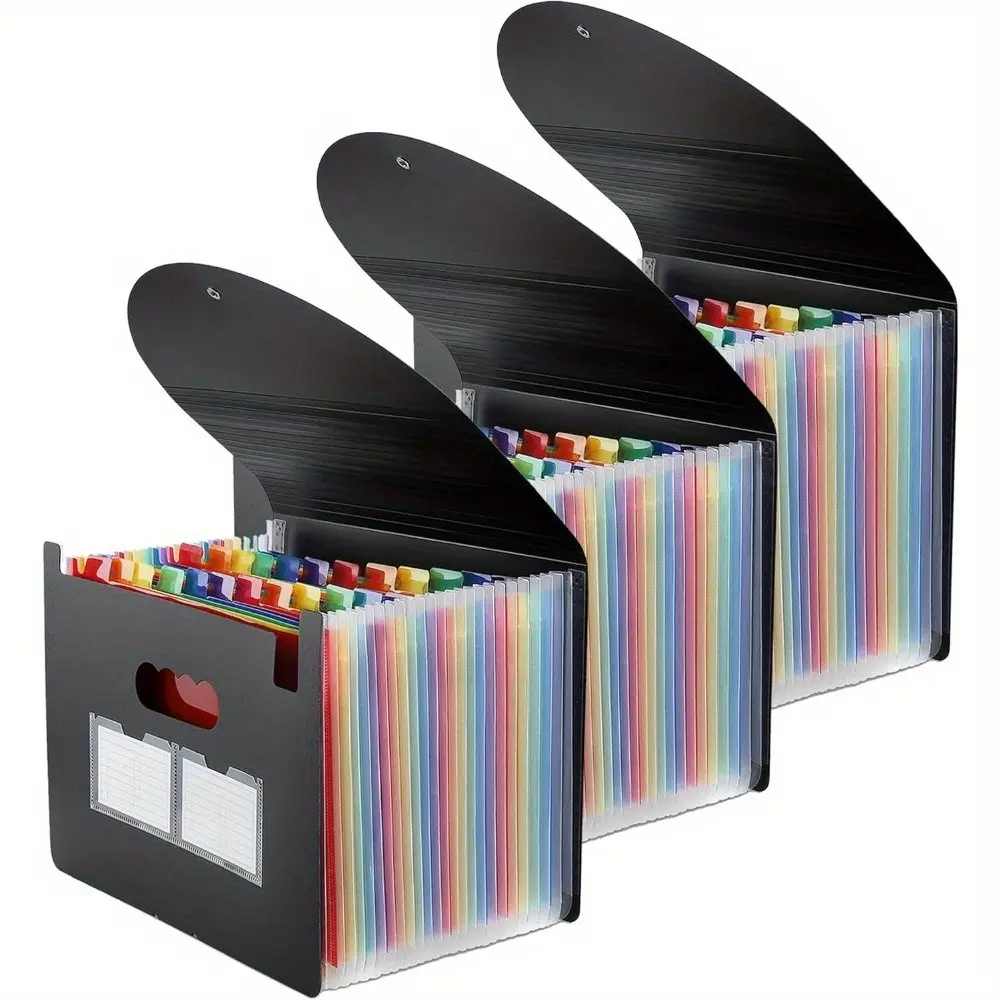 3 Expandable File Bags, 24-Compartment Folder with Colorful Labels, Portable A4/letter Size Organizer for Office & Study Supplies