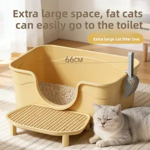 Extra-large semi-enclosed cat litter box, elevated to prevent splashing and odor, specially designed for Maine Coon fat cats