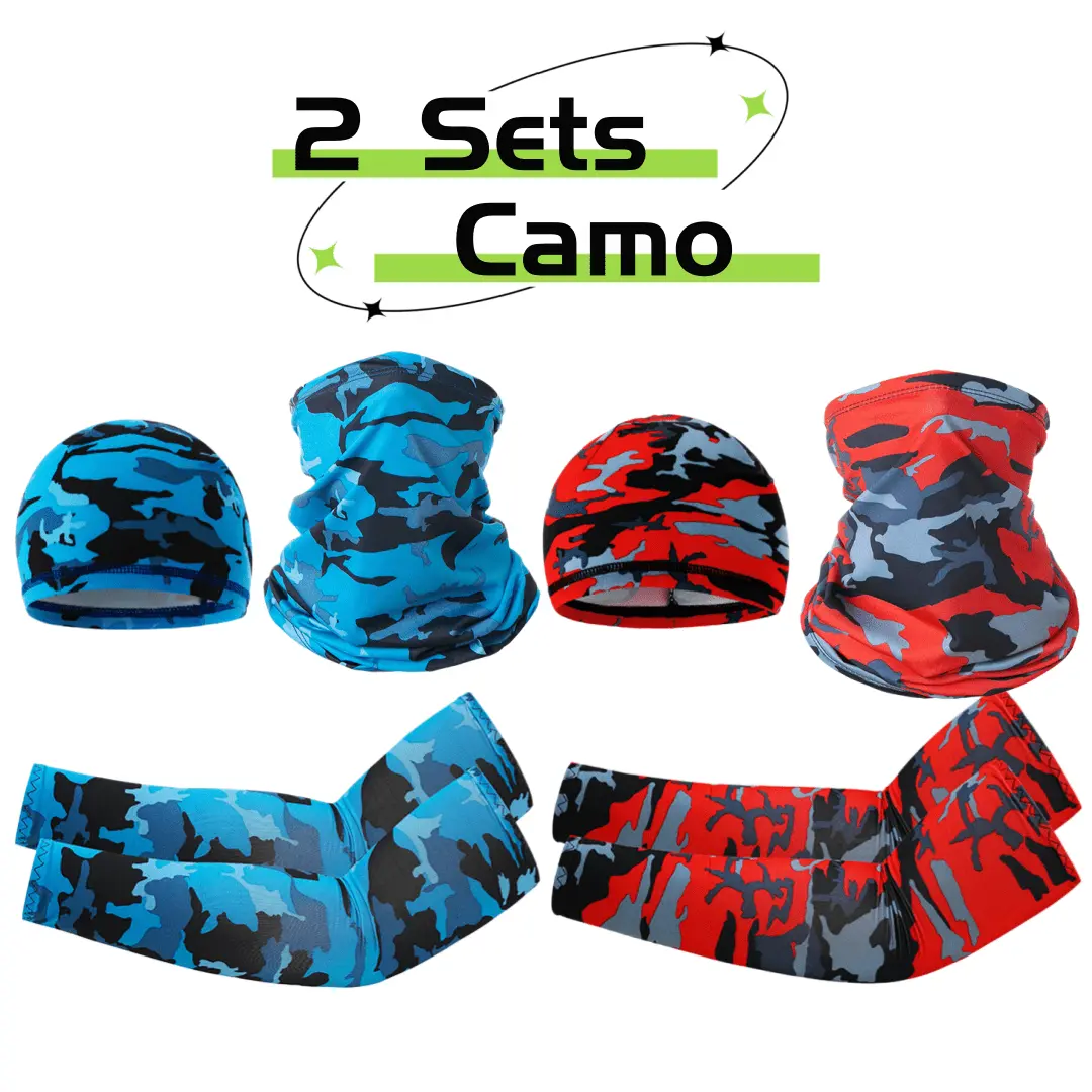 Unisex Polyester 2-Set Outdoor Sports Protection Kit: 4 Hats, 2 Pairs of Masks, Arm Sleeves, Quick-Drying Neck Gaiter, Balaclava for Cycling, Fishing