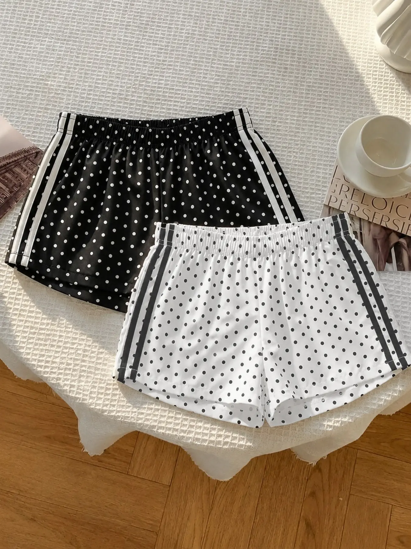 2-Pack Women's Summer Retro Polka Dot Striped Loose Shorts, Casual Street Style, Ideal for Daily Commute and Outdoor Wear