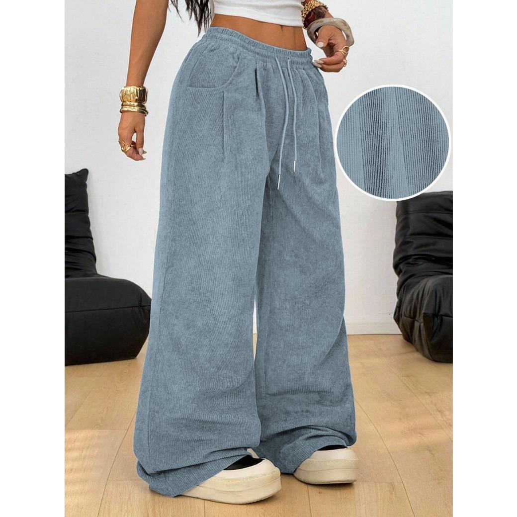 Womens Retro Corduroy Cargo Pants Vintage Y2K Hip Hop Streetwear Drawstring Elastic Waist Straight Wide Leg Trousers Loose Baggy Relaxed Fit Casual Daily Commute Outdoor Fashion Trendy Fall Winter Essential Bottoms For Women Adults