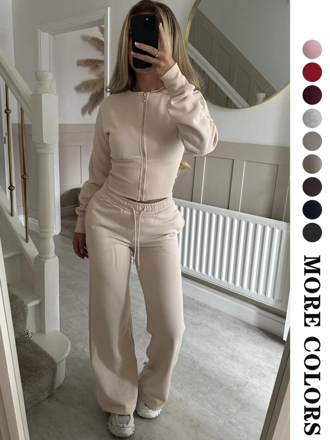 Women's 2-Piece Set Clothes Spring Summer New Thin Velvet Fashion Casual, Solid Color Zipper Cardigan Straight Leg Pants Set, Home Outdoor Wear