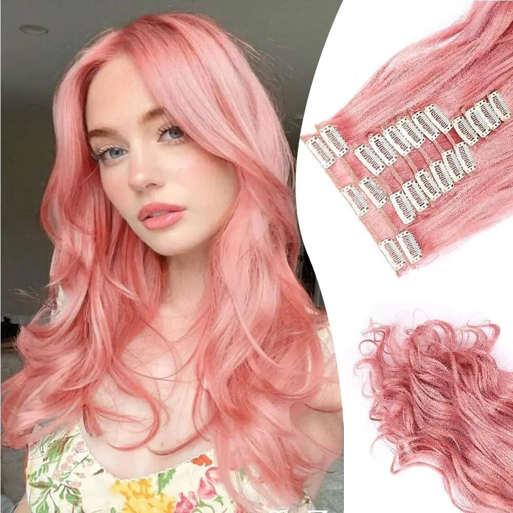 Pink Hair Extensions 12Pcs Clip in Hair Extensions 22 Inches Long Curly Hair Extensions Clip ins Soft Synthetic Hair Extensions