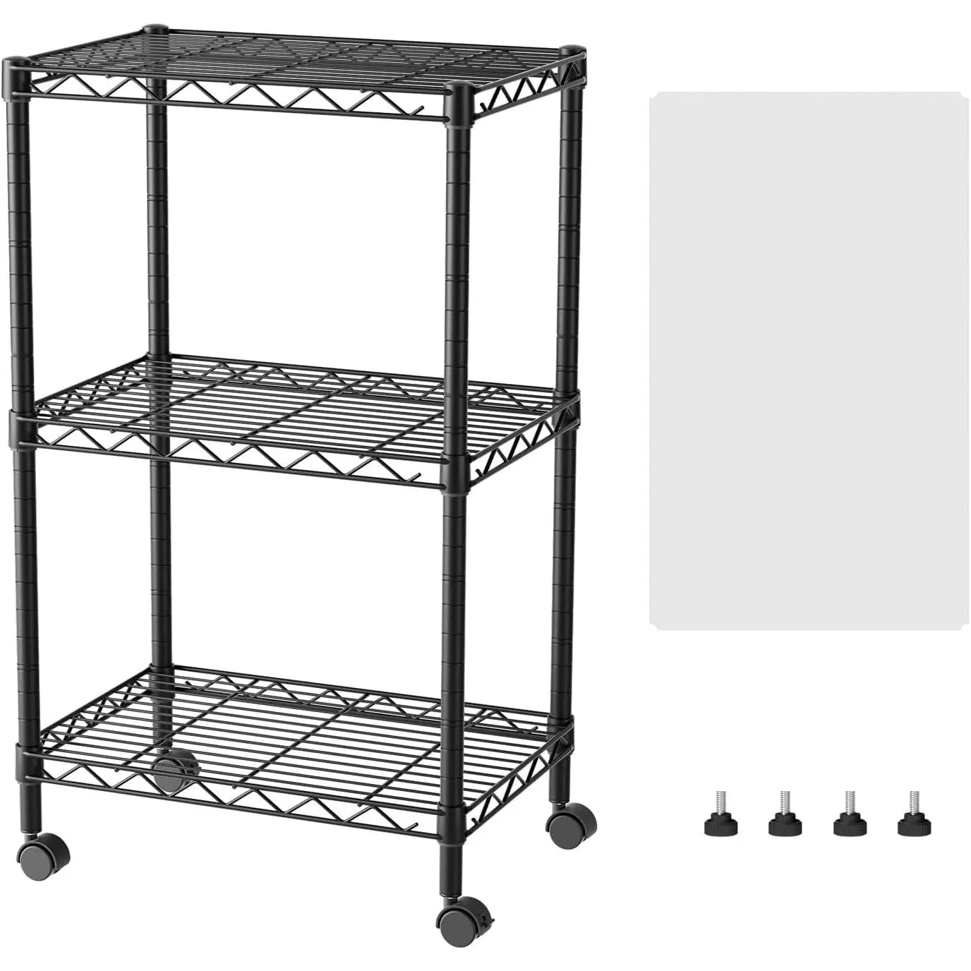 3 Shelves Storage Shelf Wire Shelving Unit Metal Adjustable Wheels | Small Shelf Storage with Wheels Organizers Closet Unit for Bathroom Laundry Room Kitchen Pantry11.5D x 17.5W x 30.5H Black