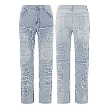 Mens Black Stacked Jeans Slim Fit Ripped Jeans Destroyed Straight Denim Pants Harajuku Hip Hop Trouser Streetwear