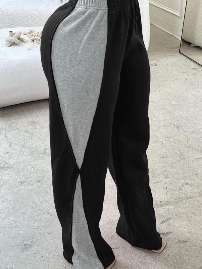 Women's Colorblock High Waist Wide Leg Sweatpants, Pants for Women, Streetwear Clothes Women, Casual Comfortable Elastic Waist Trousers for Daily Outdoor Wear, Lady Bottoms for Fall & Winter, Womenswear, Fall Outfits, Downtown Girl Clothes