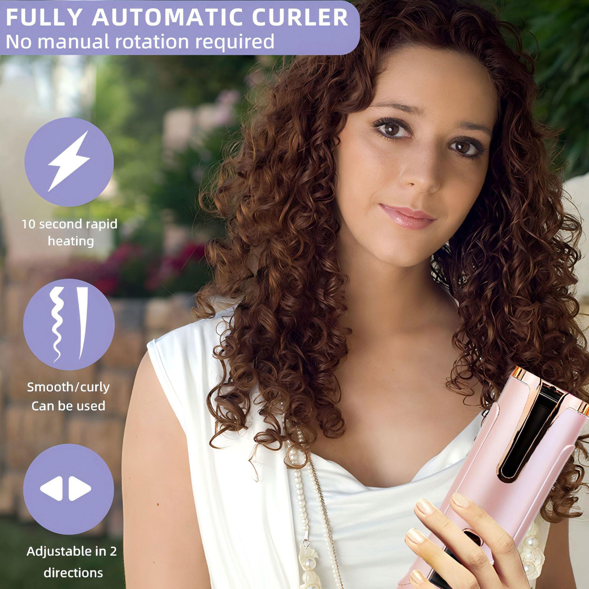 Cordless Hair Curler, Portable Automatic Wireless Hair Curler, Curling Iron with 6 Temperatures and 6 Timer Setting, Professional Hair Styling Tool for Home & Salon Use, Automatic Hair Curler