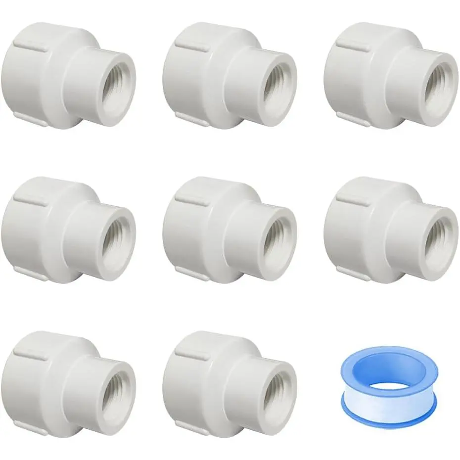 8 count 1/2 to 1 Inch Female to Female PVC Pipe  Fittings 1/2" to 1" Coupling Pipe Adapter Connectors for Sprinkler, Drip Irrigation System