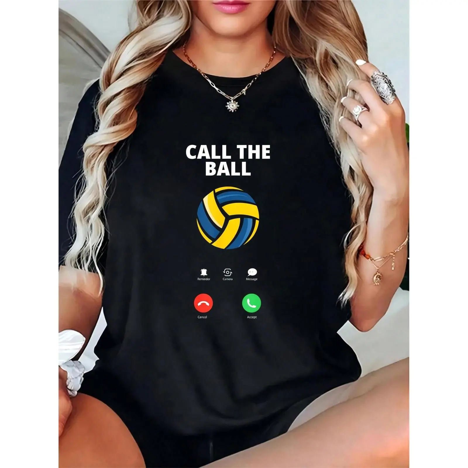Women's Black Volleyball T-Shirt: "Call The Ball" With Volleyball & Call Screen Graphic, Ideal For Volleyball Game Day, Training, Or Casual Wear