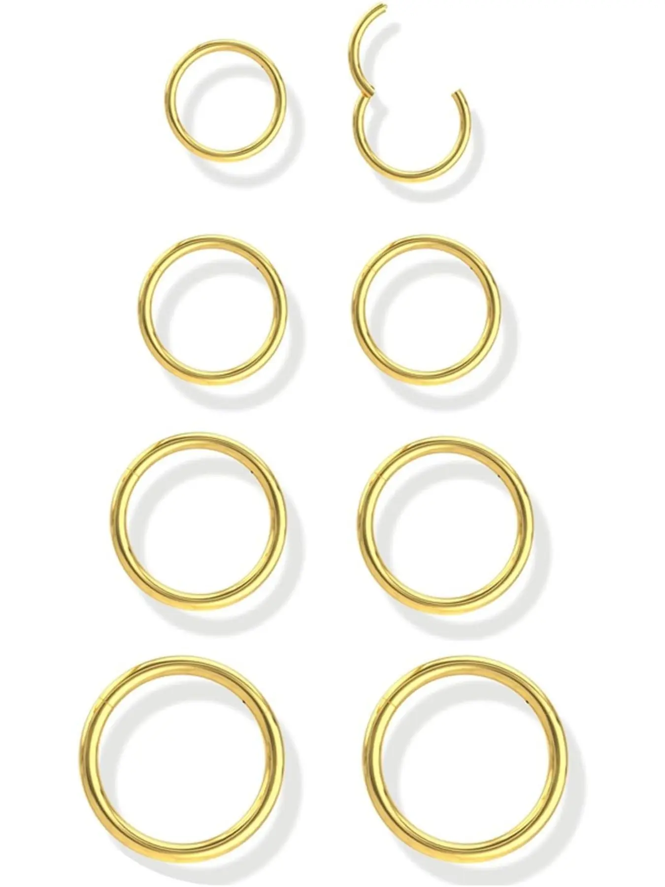 8 Pcs Hypoallergenic Nose Rings Hoops for Women Men - 316L Stainless Steel Hinged Clicker (6-12MM, 16G/18G) Gold/Silver - Septum Lip Cartilage Helix Daith Conch Piercing Jewelry Helix Pierced Ring