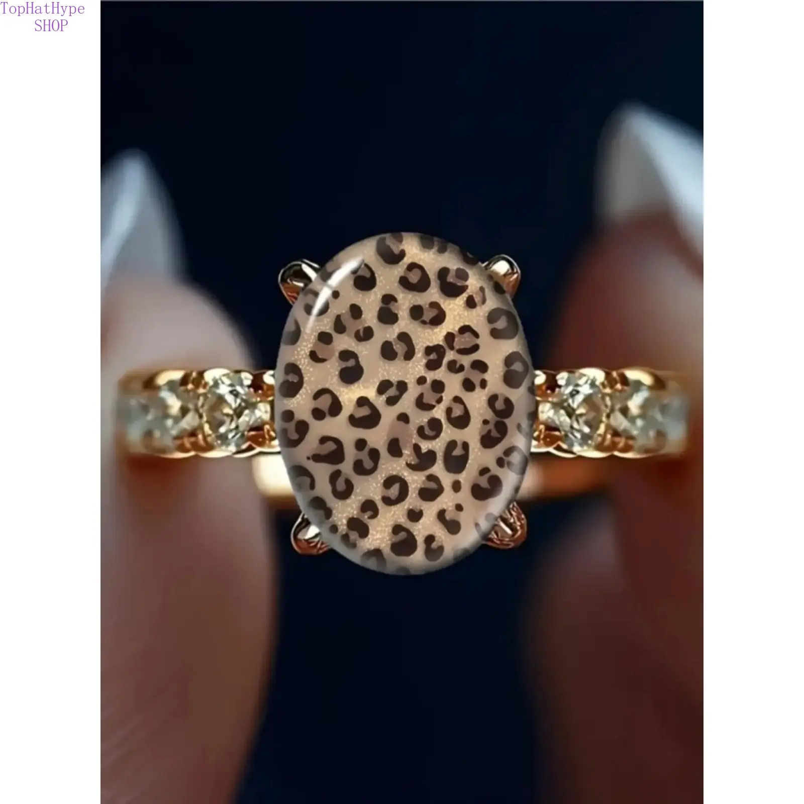 Maillard-Inspired American-Style Glittery Leopard Print Oval Animal Ring, Gilding & Diamond Shank, Vintage Western Festival Stacking Costume Jewelry Set for Hot Girls, Animal Theme