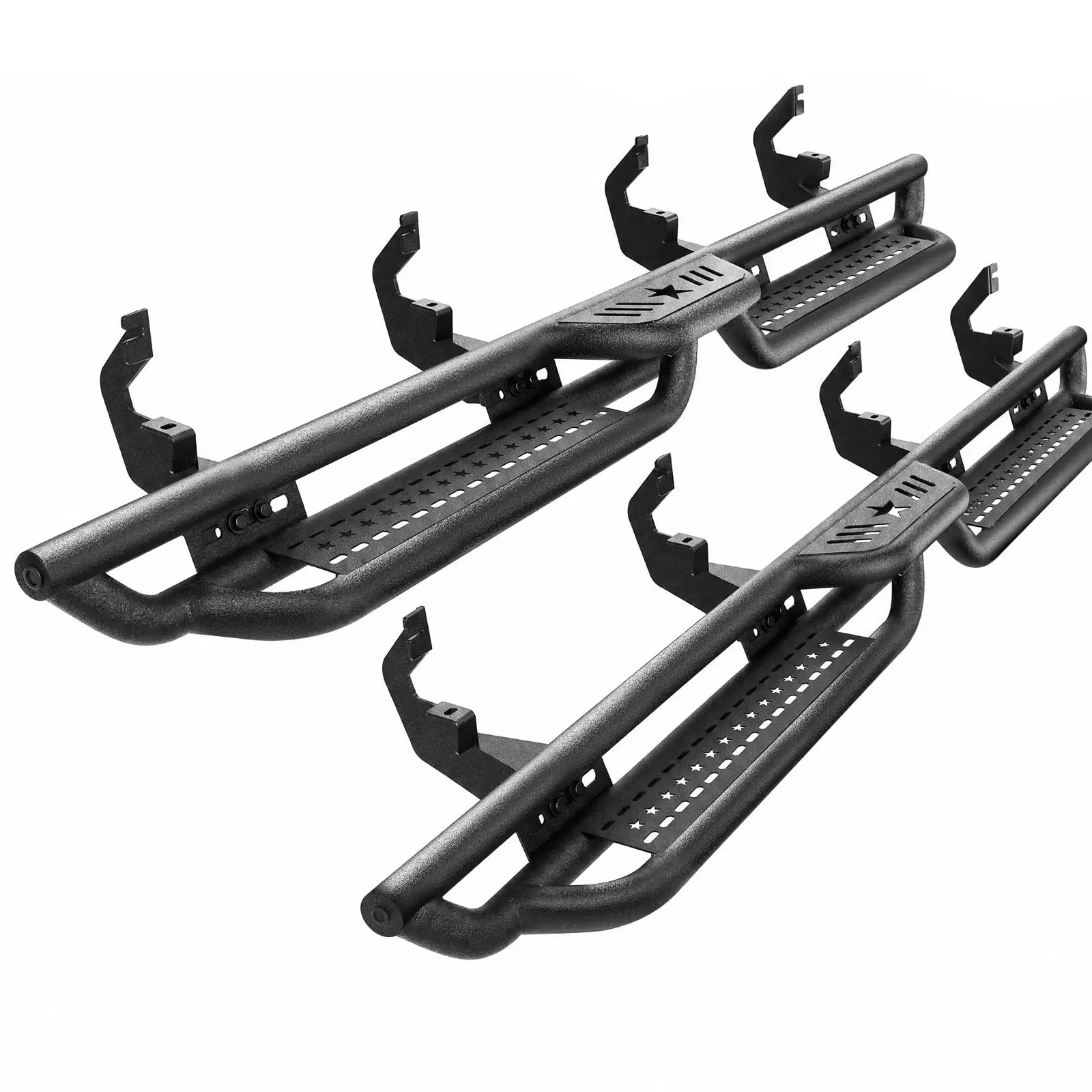 Heavy Duty Carbon Steel 6-in Width Running Boards for 2018-2026 Off-Roading Wrangler JL 4-Door - 2-Step Drop Side Steps - Textured Black Powder Coated Nerf Bars - Anti-Slip - Bolt-On Installation - Enhanced Side Access