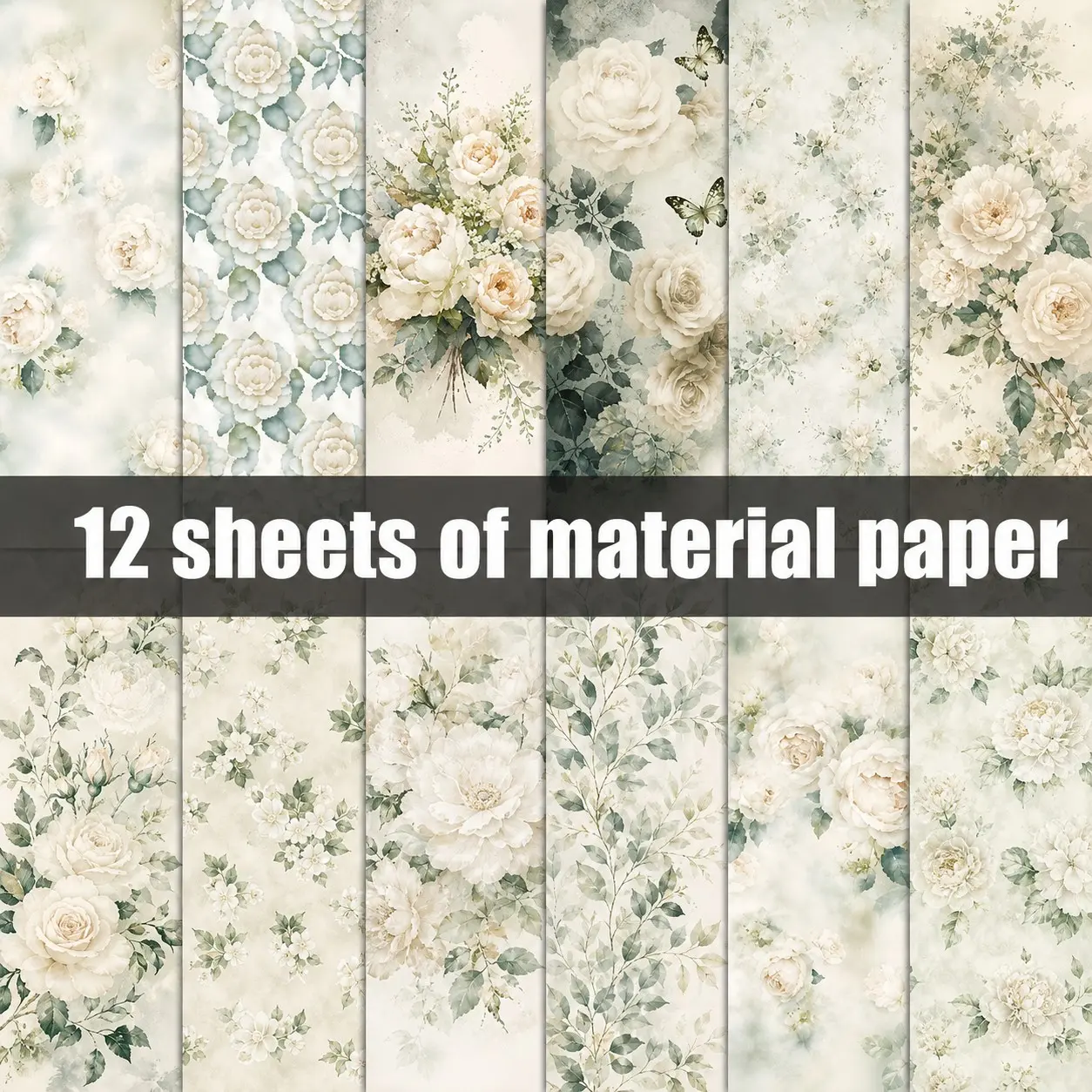 12 Sheets 6x6 Inch Rose Floral Paper, Vintage Watercolor Scrapbook Background, DIY Album Decoration Material