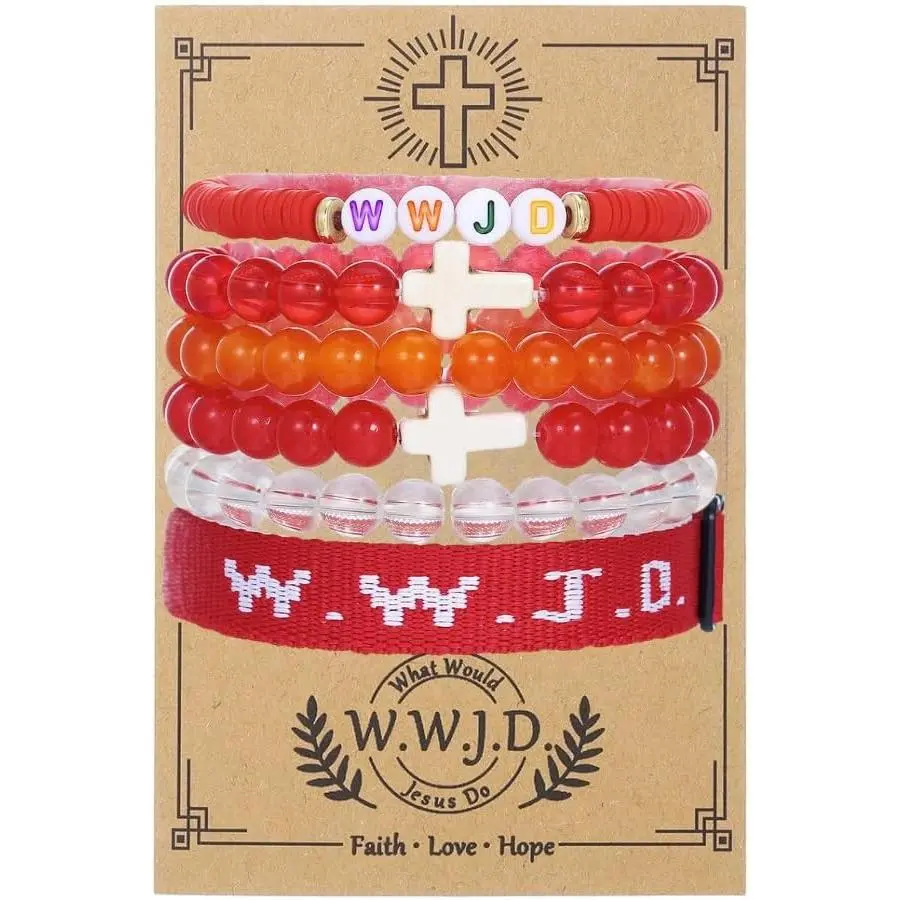 W.W.J.D.  Bracelets Set for Women Men Boho Clay Glass Beaded Stackable Stretch Bracelets What   Do Bracelet Christian Religious Faith