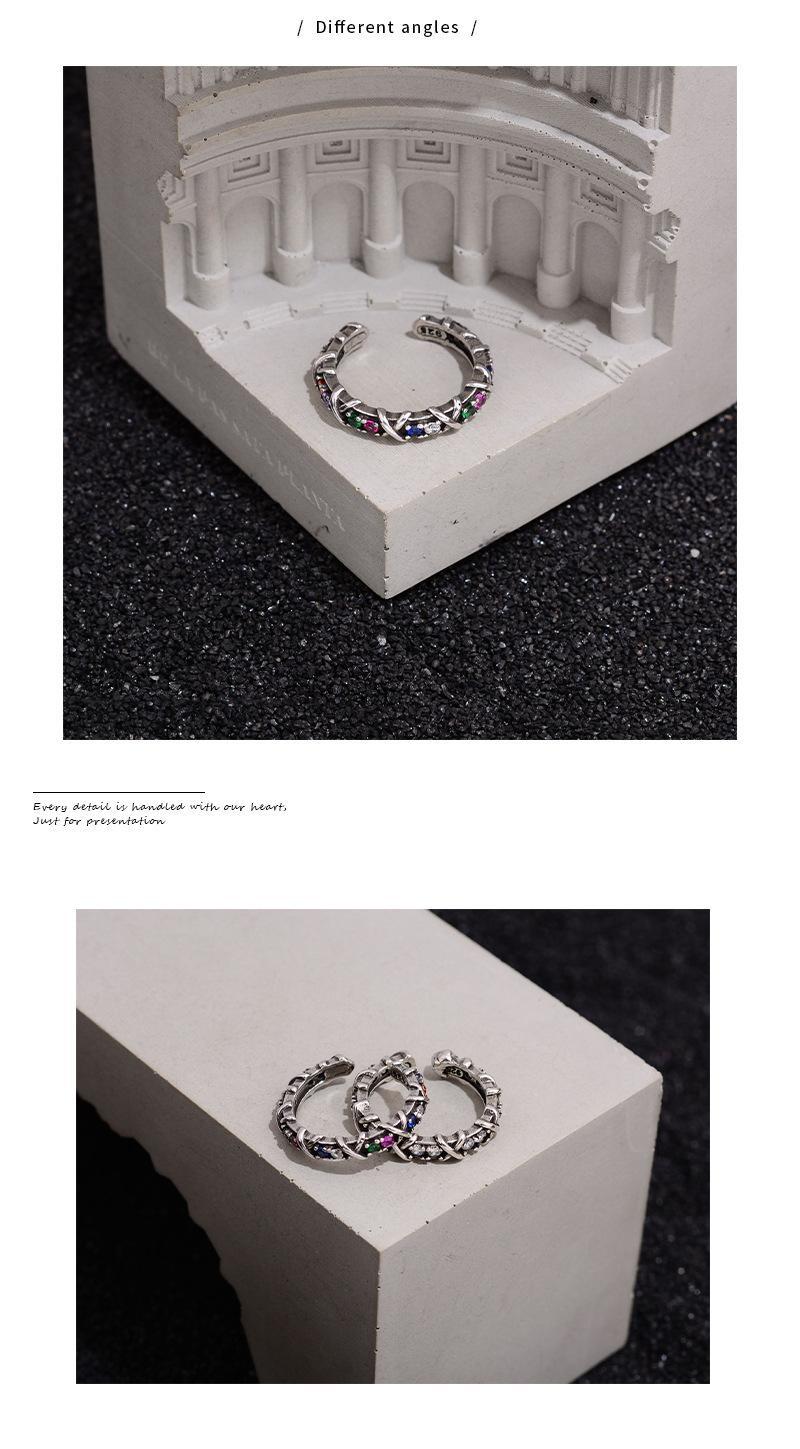 925 Silver Open Finger Ring – Rainbow Geometric Punk Stackable Cross Jewelry Gift for Women