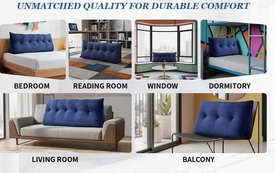 Headboard Pillow Twin Triangular Wedge Pillow for Headboard Bolster Pillow for Bed Sofa Daybed Pillow for Sitting Up Reading or Working with Removable Cover, Blue