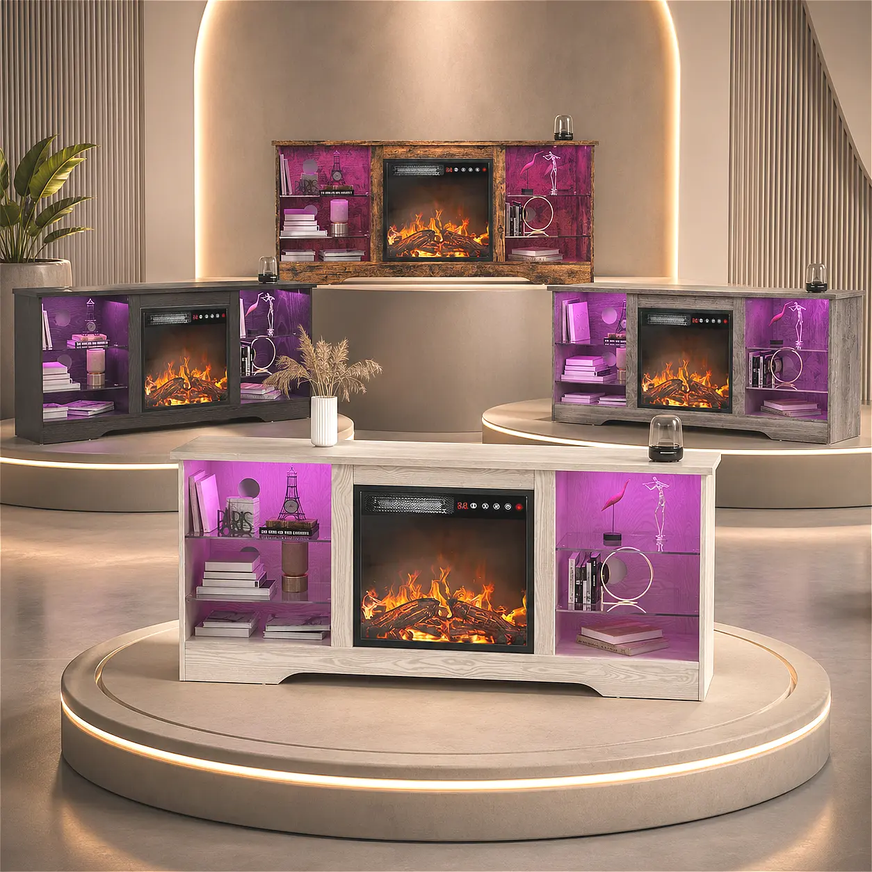 58" Fireplace TV Stand With 18" Flame Fireplace – Entertainment Center With RGB LED Light Strip, Modern Storage Console For 65" TVs, Remote Control